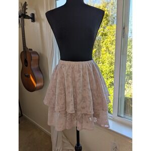 LoveSome Women's Tiered Pink Lace‎ Skirt